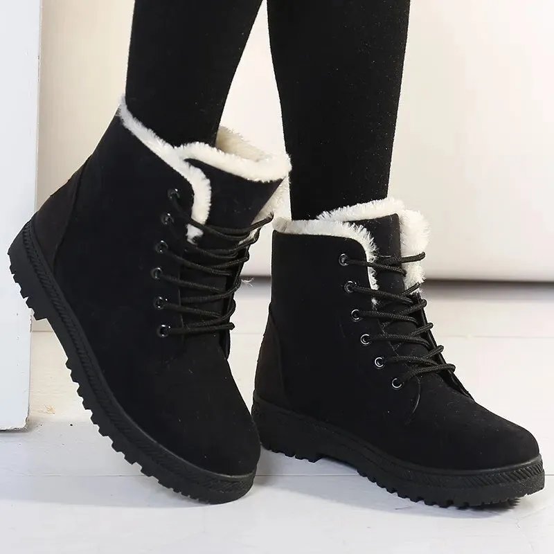Round Toe Lace Up Thermal Plush Lining Snow Boots