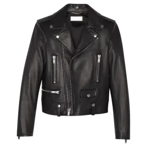Saint Laurent Mens Classic Black Leather Motorcycle Biker Jacket - Leather Jackets