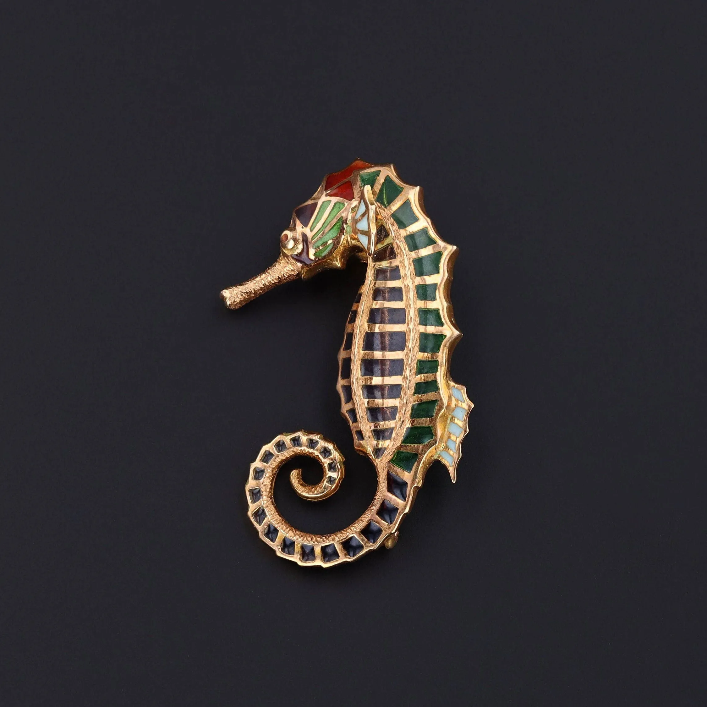 Seahorse Brooch | 18k Gold & Plique-a-Jour Enamel