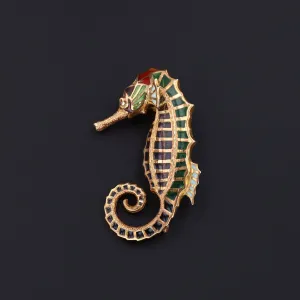 Seahorse Brooch | 18k Gold & Plique-a-Jour Enamel