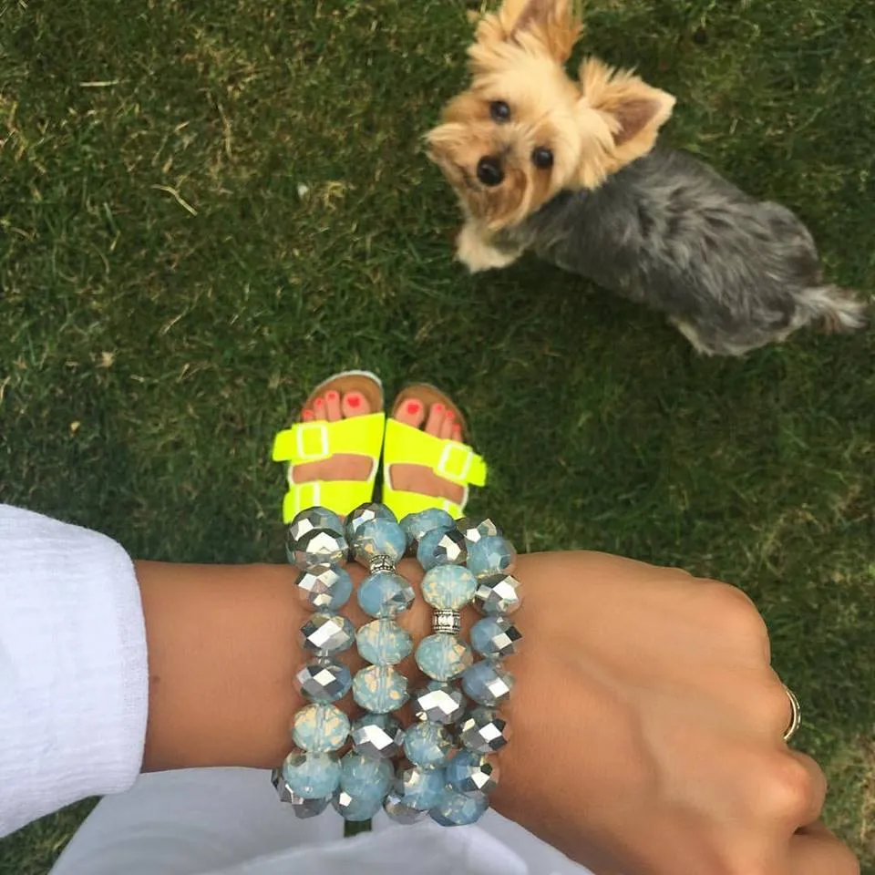 Set of 2: Maggie Pale Blue & Silver Iridescent Glass Beaded Bracelets