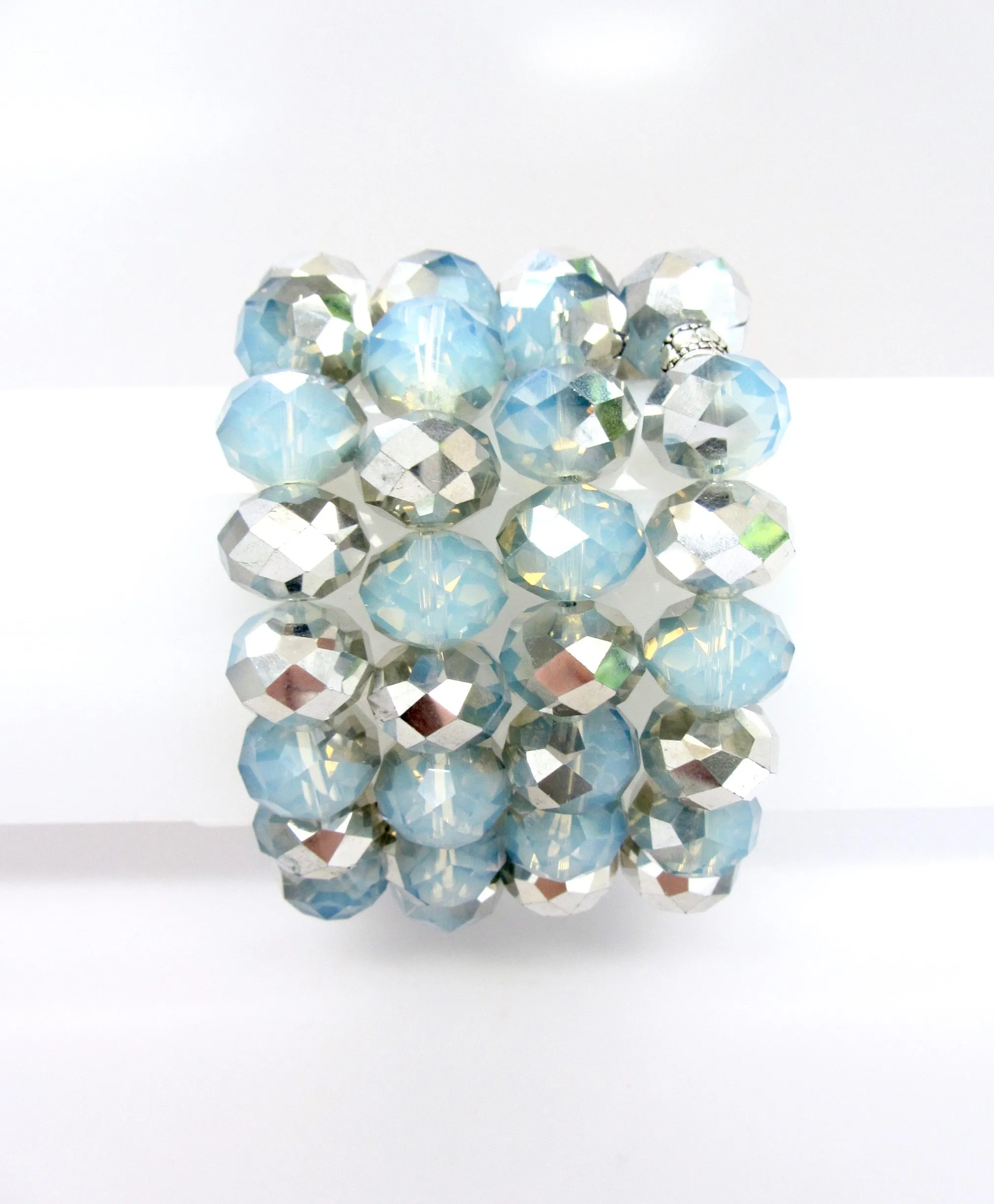 Set of 2: Maggie Pale Blue & Silver Iridescent Glass Beaded Bracelets