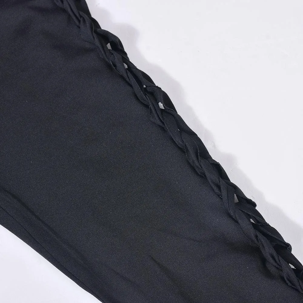 Sexy Punk Gothic Leggings Ripped Design and Bandage Detailing
