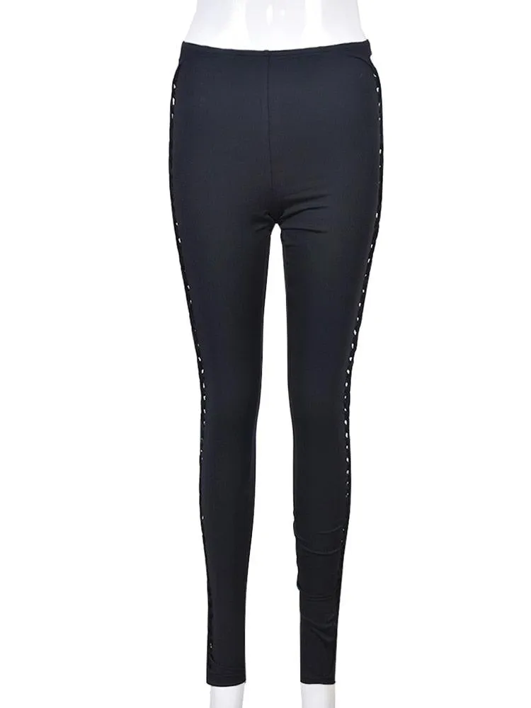 Sexy Punk Gothic Leggings Ripped Design and Bandage Detailing