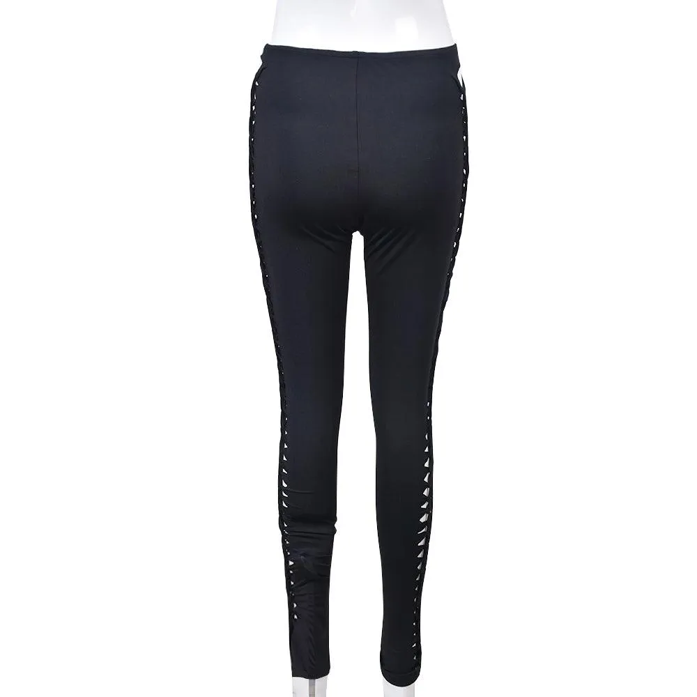 Sexy Punk Gothic Leggings Ripped Design and Bandage Detailing