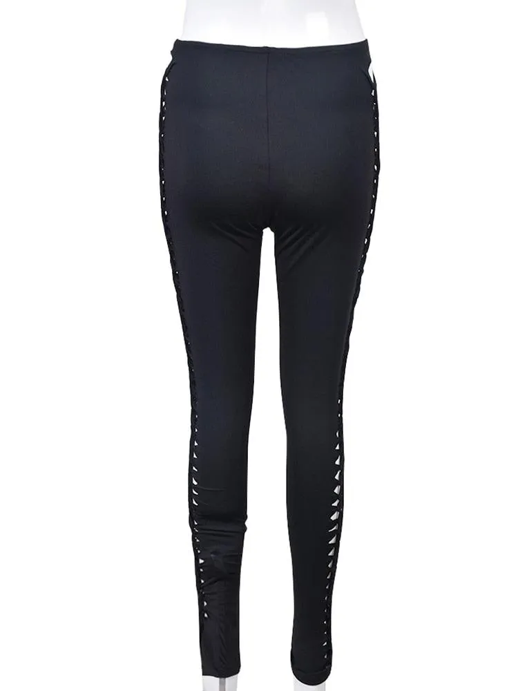 Sexy Punk Gothic Leggings Ripped Design and Bandage Detailing