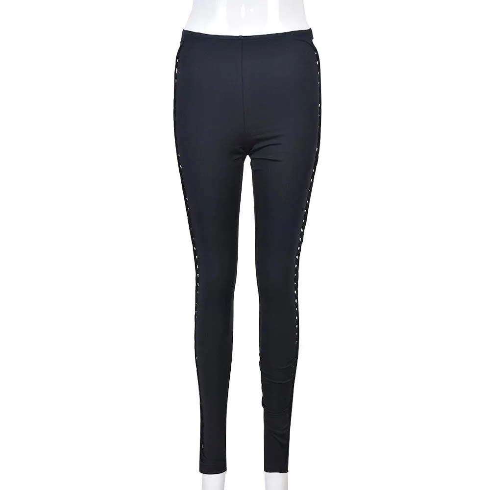 Sexy Punk Gothic Leggings Ripped Design and Bandage Detailing
