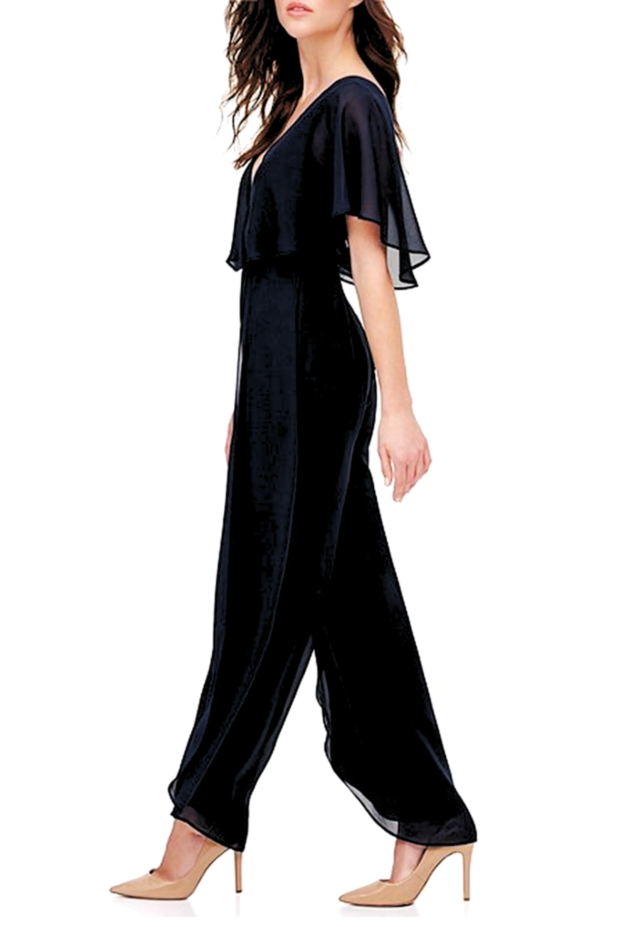Shelby & Palmer Flutter Sleeve Overlay Jumpsuit