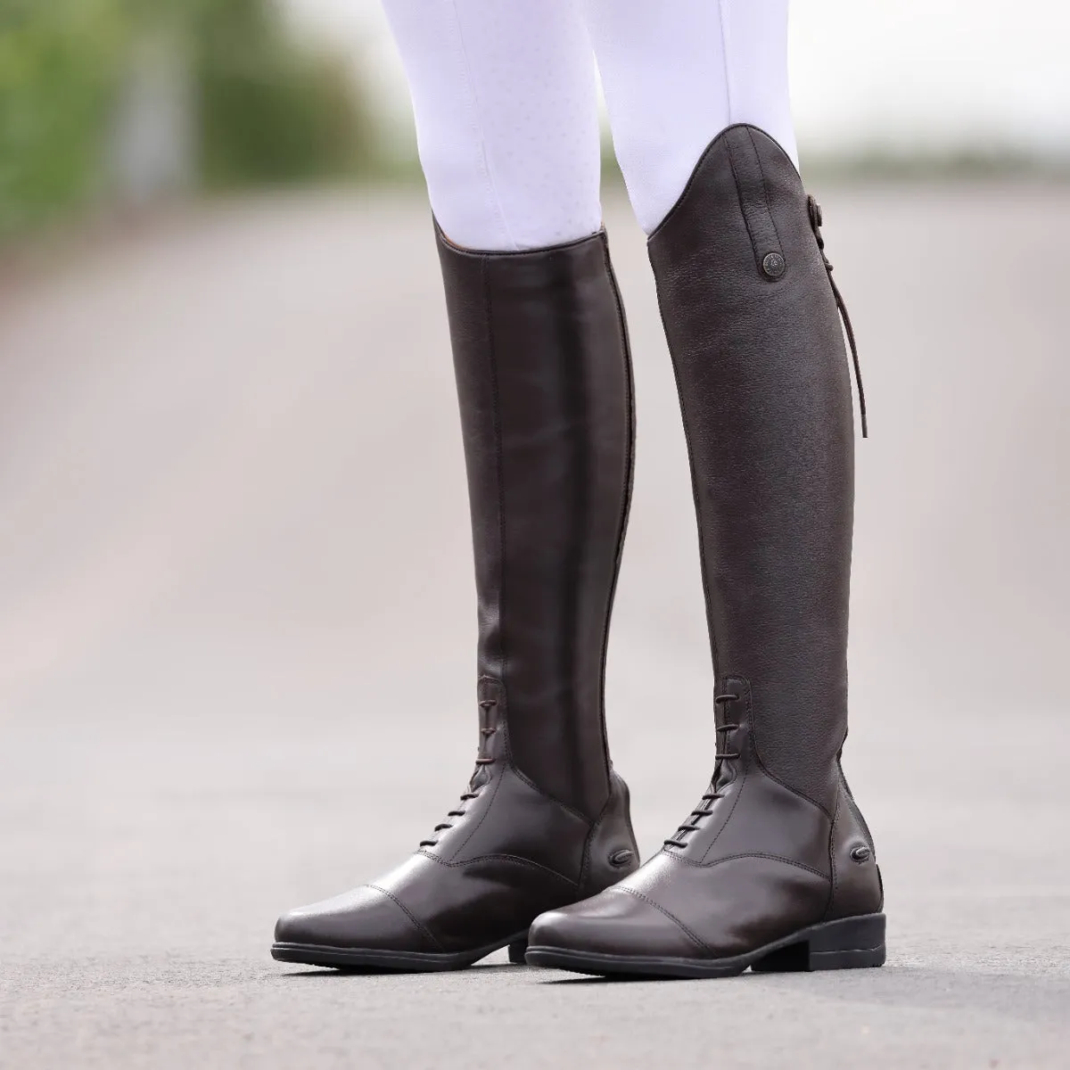 Shires Moretta Brown Gianna Lace Front Long Leather Riding Boots (Regular Height)