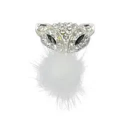 Shoe charm brooch - Leopard face diamonds on silver