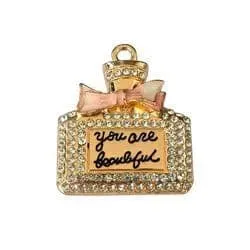 Shoe charm brooch - Perfume bottle diamonds on gold