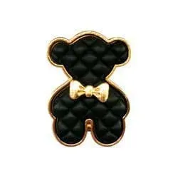 Shoe charm brooch - Quilted teddy black on gold