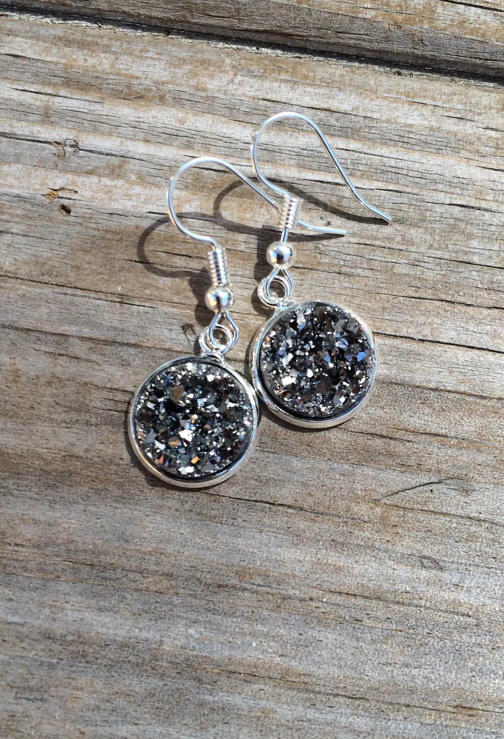 Silver Grey Druzy Dangle earrings