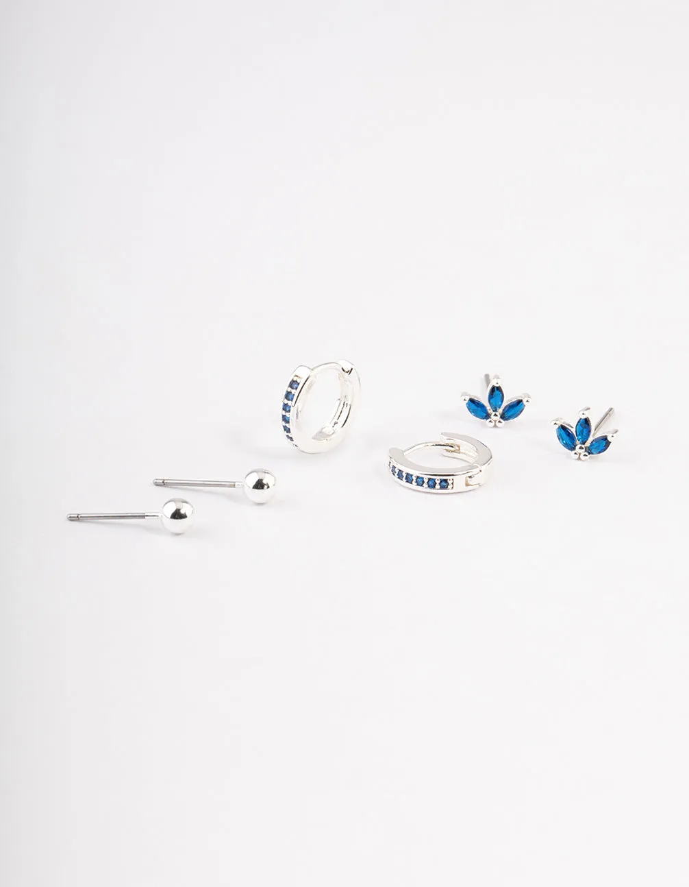 Silver Plated Brass  Cubic Zirconia Marquise Stud & Huggie Earrings Pack
