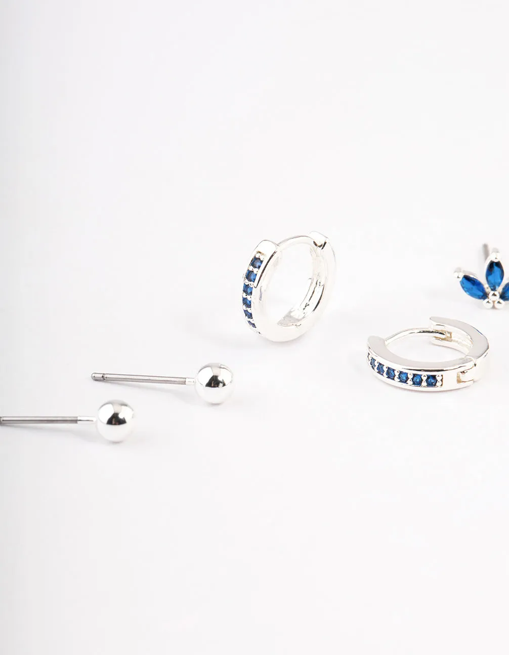 Silver Plated Brass  Cubic Zirconia Marquise Stud & Huggie Earrings Pack