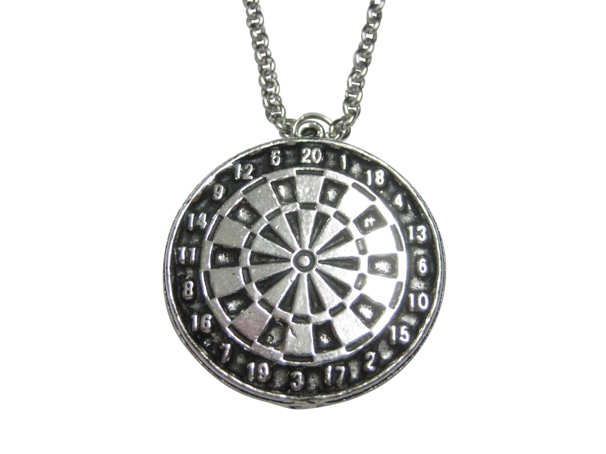 Silver Toned Dartboard Pendant Necklace