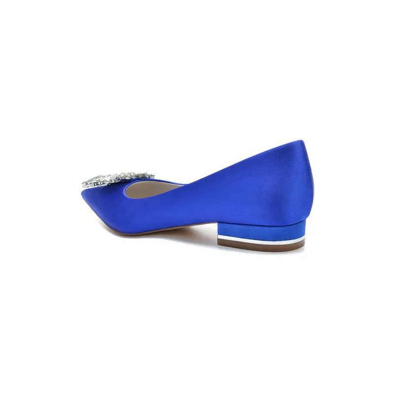 Simple Pointed Toe Satin Kitten Heels With Beading