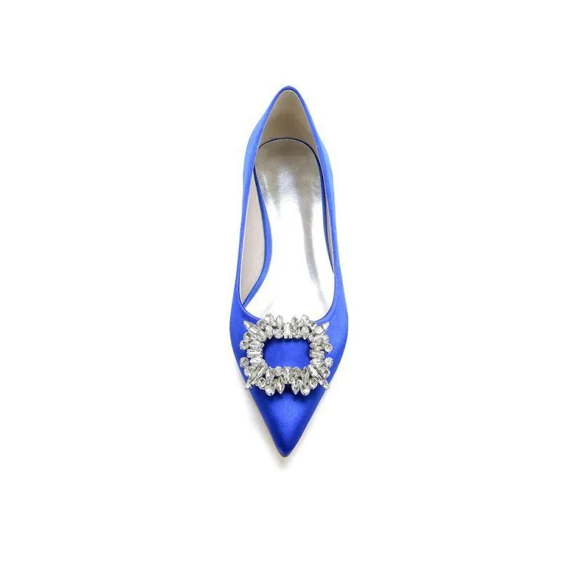 Simple Pointed Toe Satin Kitten Heels With Beading