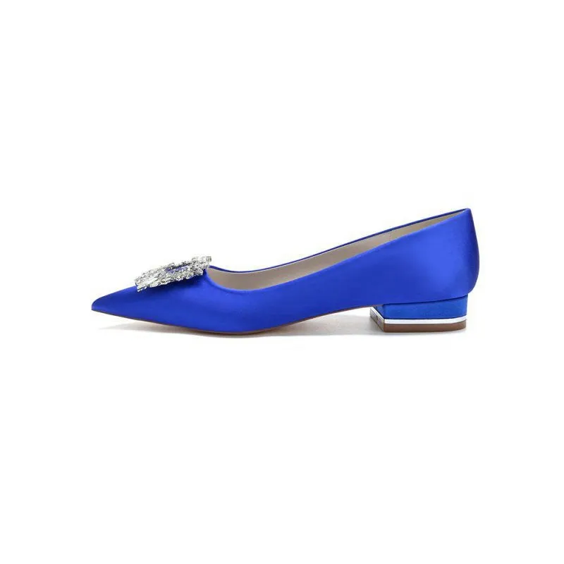 Simple Pointed Toe Satin Kitten Heels With Beading