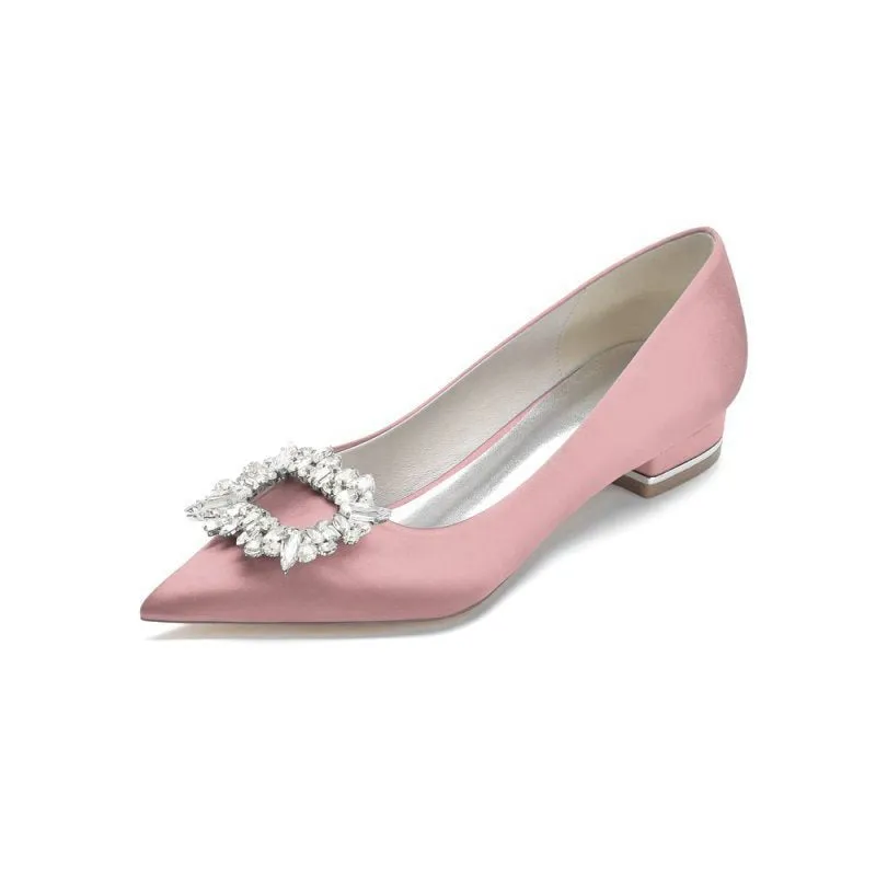 Simple Pointed Toe Satin Kitten Heels With Beading