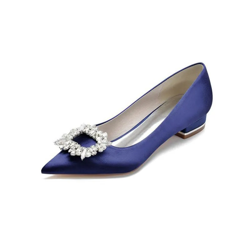 Simple Pointed Toe Satin Kitten Heels With Beading
