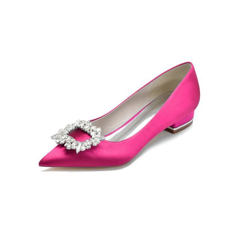 Simple Pointed Toe Satin Kitten Heels With Beading
