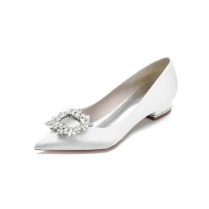 Simple Pointed Toe Satin Kitten Heels With Beading