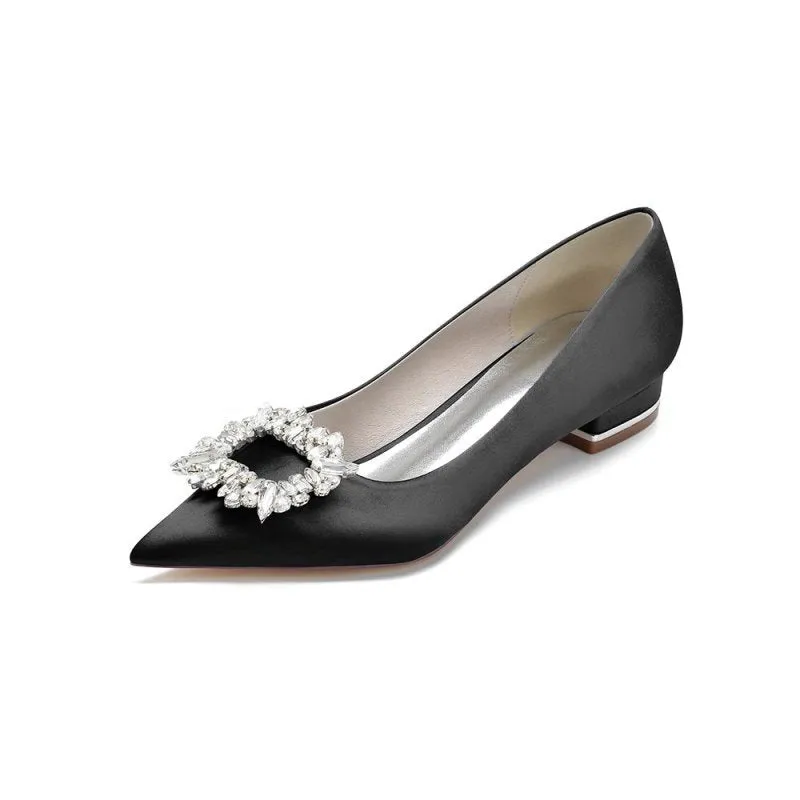 Simple Pointed Toe Satin Kitten Heels With Beading
