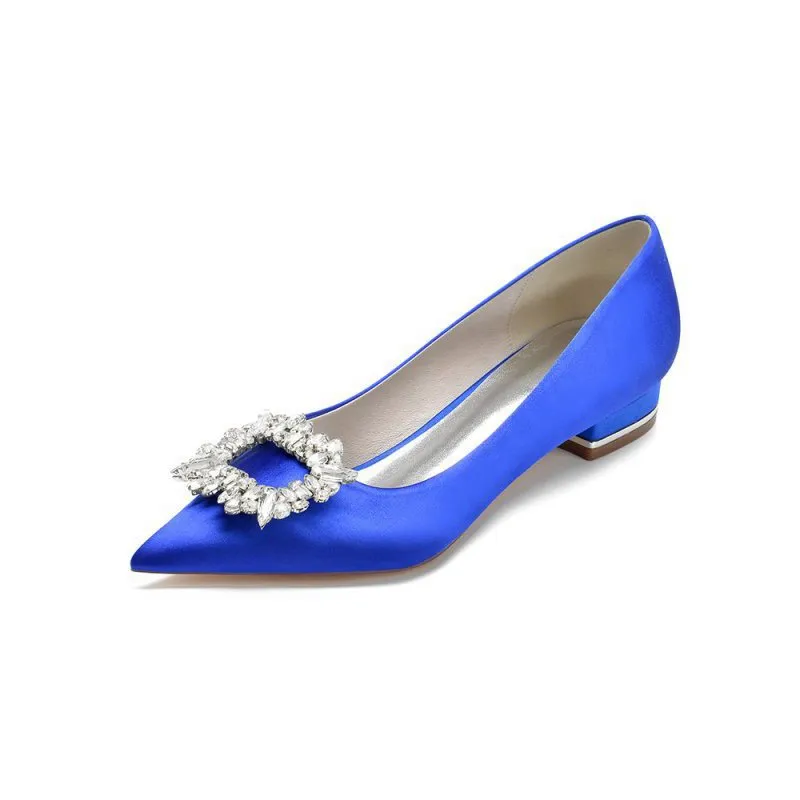 Simple Pointed Toe Satin Kitten Heels With Beading