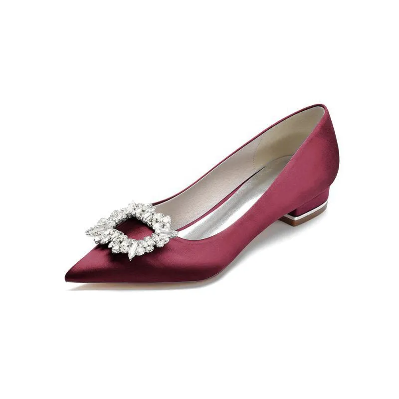 Simple Pointed Toe Satin Kitten Heels With Beading