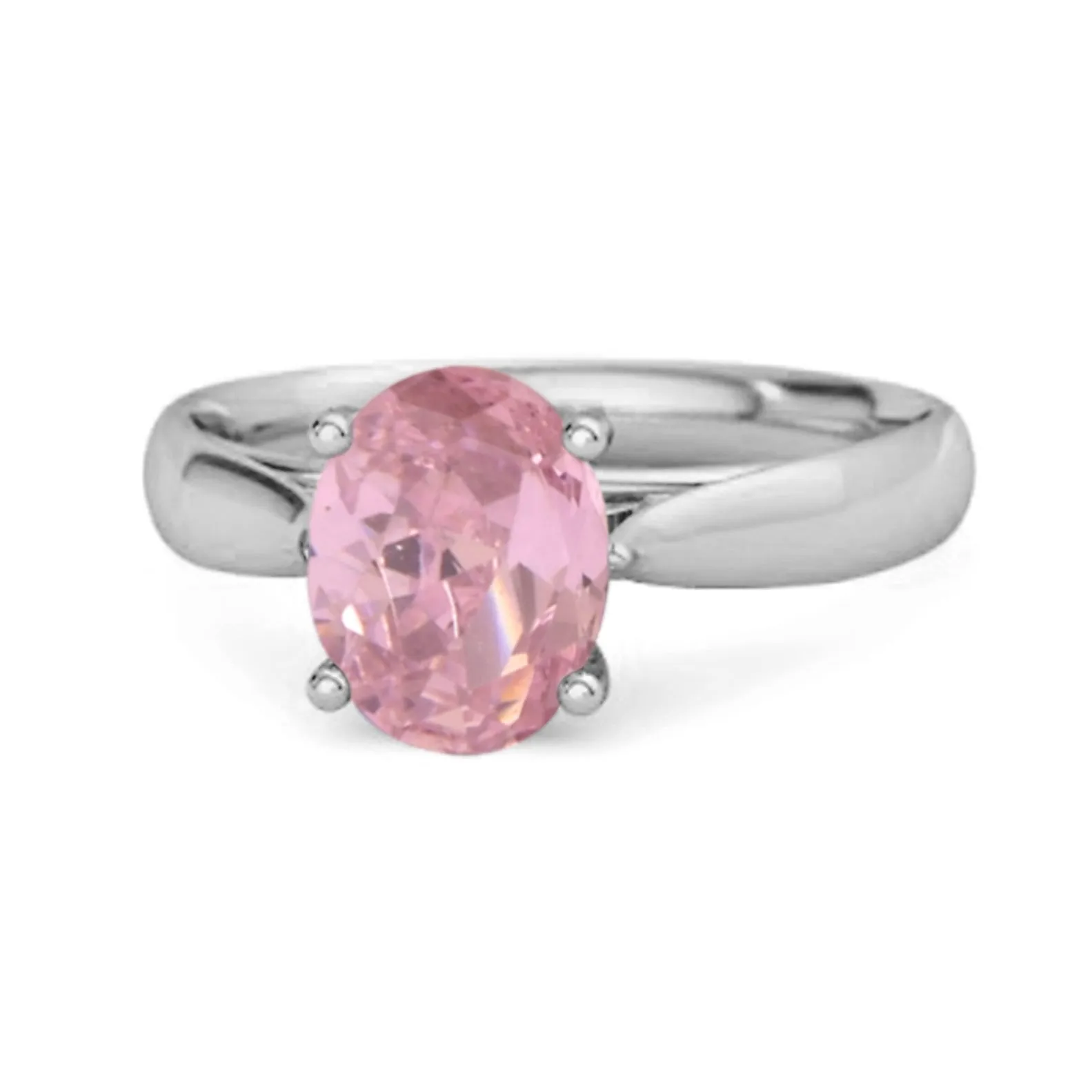 Single Stone 1.50 Ctw Pink Zirconia 925 Sterling Silver Stackable Ring