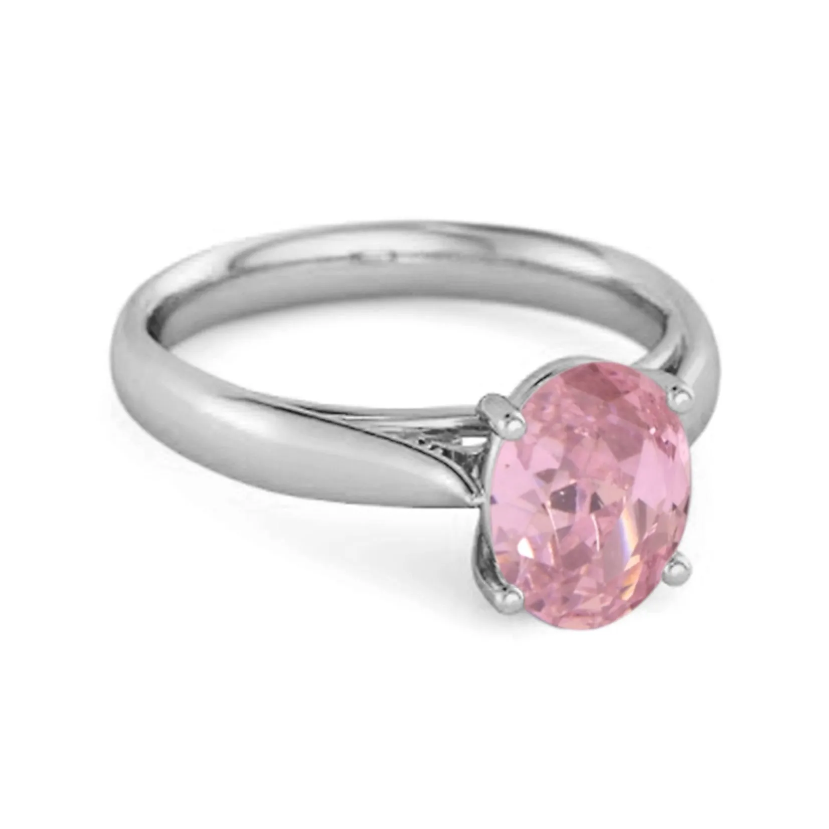 Single Stone 1.50 Ctw Pink Zirconia 925 Sterling Silver Stackable Ring