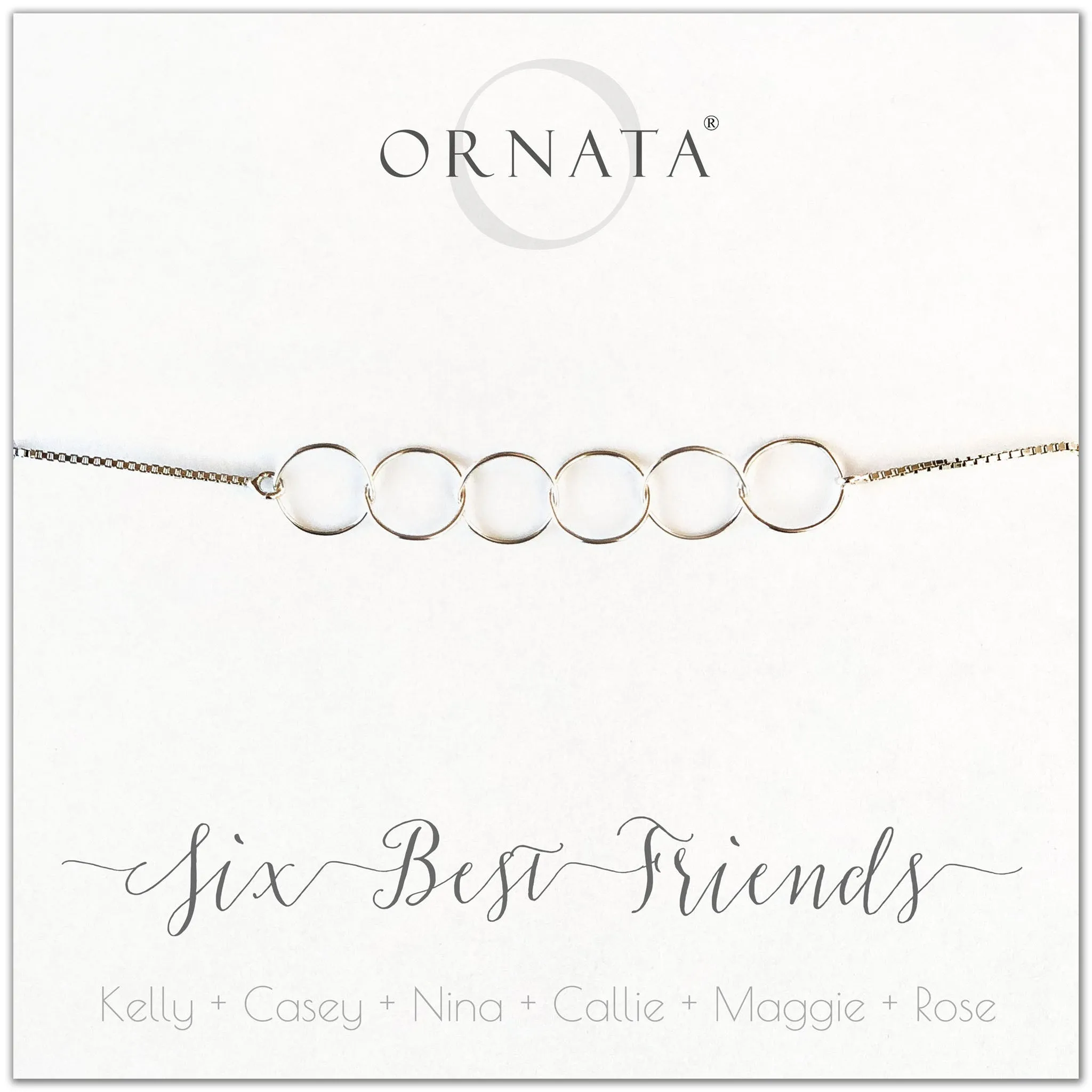 “Six Best Friends” Sterling Silver Bolo Bracelet on Personalized Jewelry Card