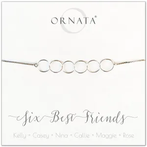 “Six Best Friends” Sterling Silver Bolo Bracelet on Personalized Jewelry Card