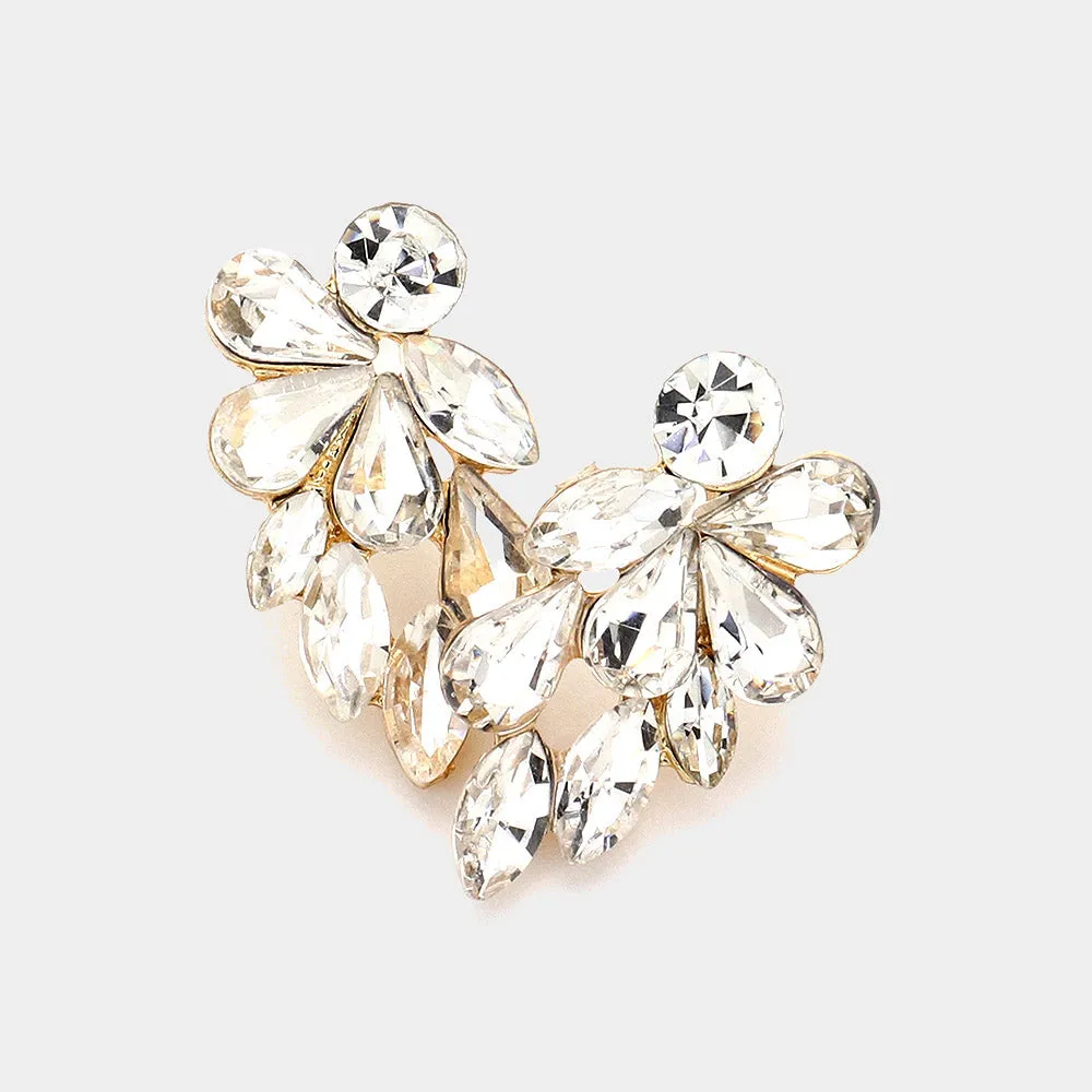 Small Clear Marquise Teardrop Stone Pageant Earrings on Gold | Clear Evening Earrings on Gold |  610764