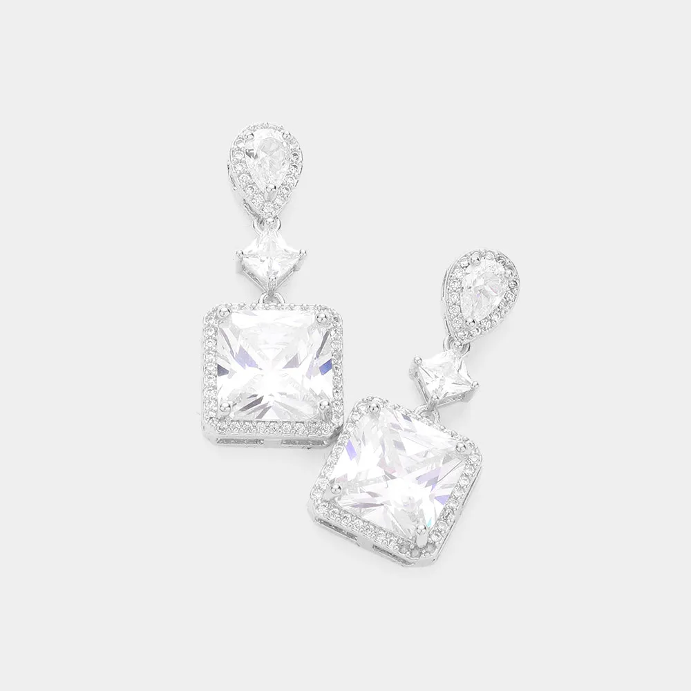 Small Crystal Multi Stone Dangle Pageant Earrings on SIlver | Interview Earrings |  589597