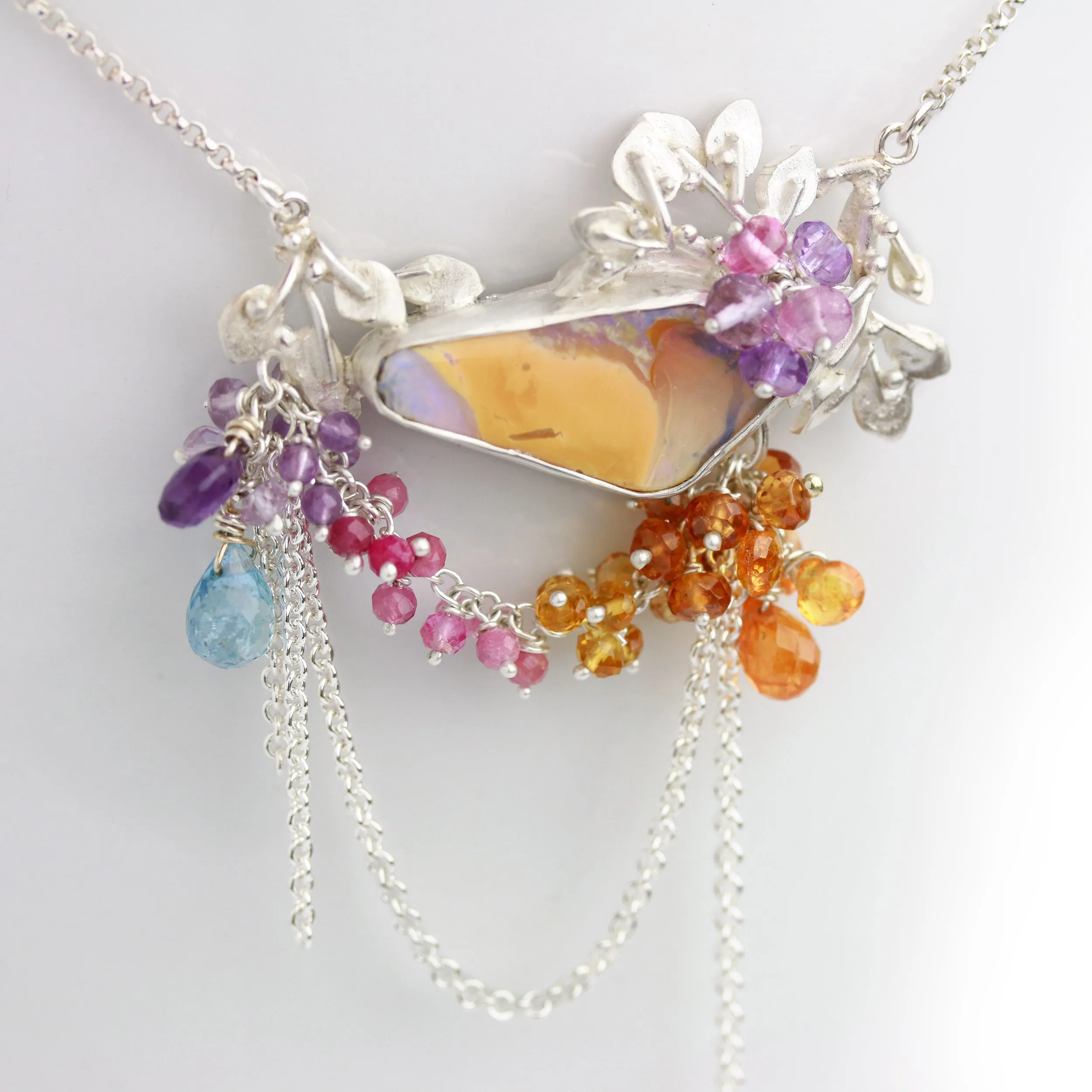 Sold! Mango and Lavender Opal and Bright Vines Necklace