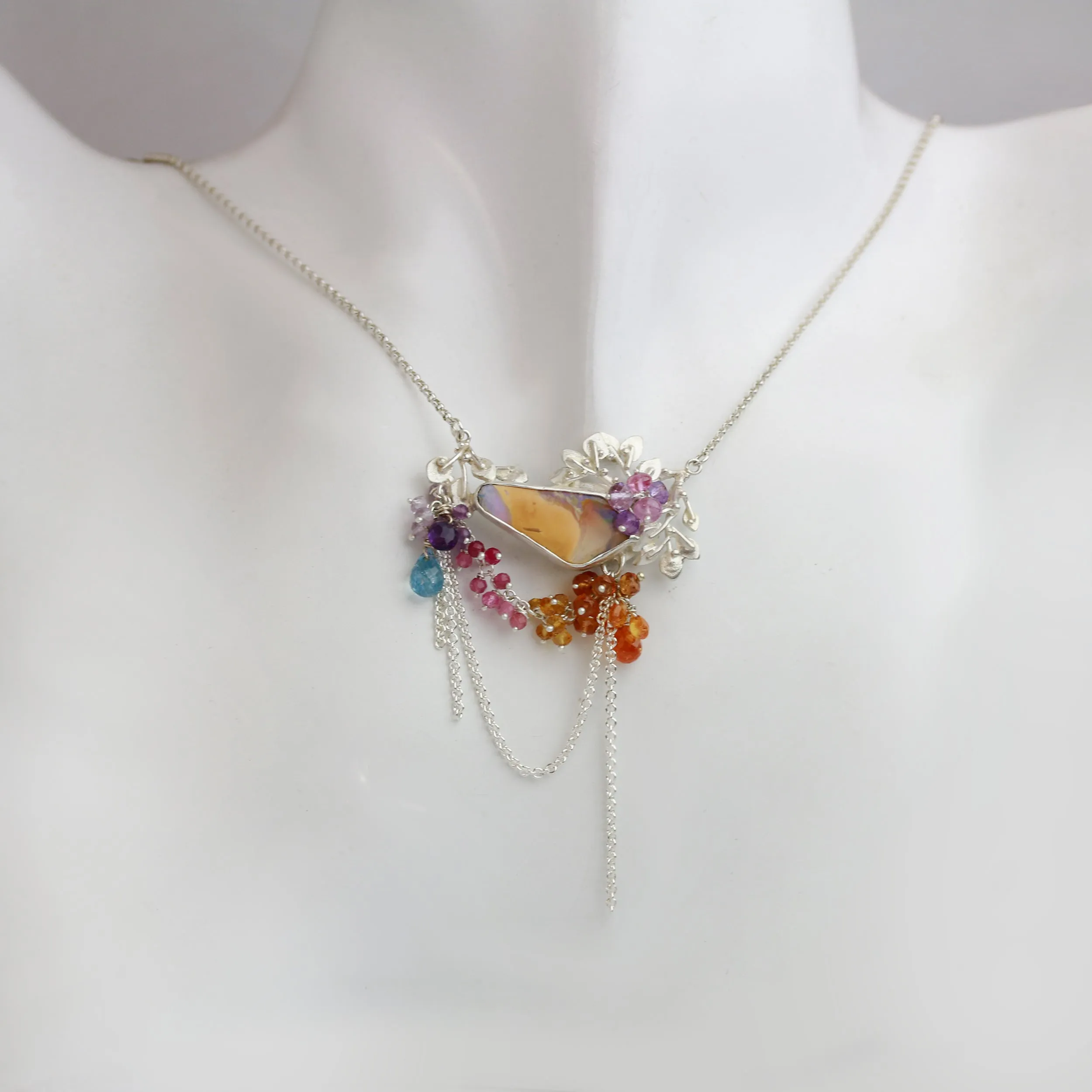 Sold! Mango and Lavender Opal and Bright Vines Necklace
