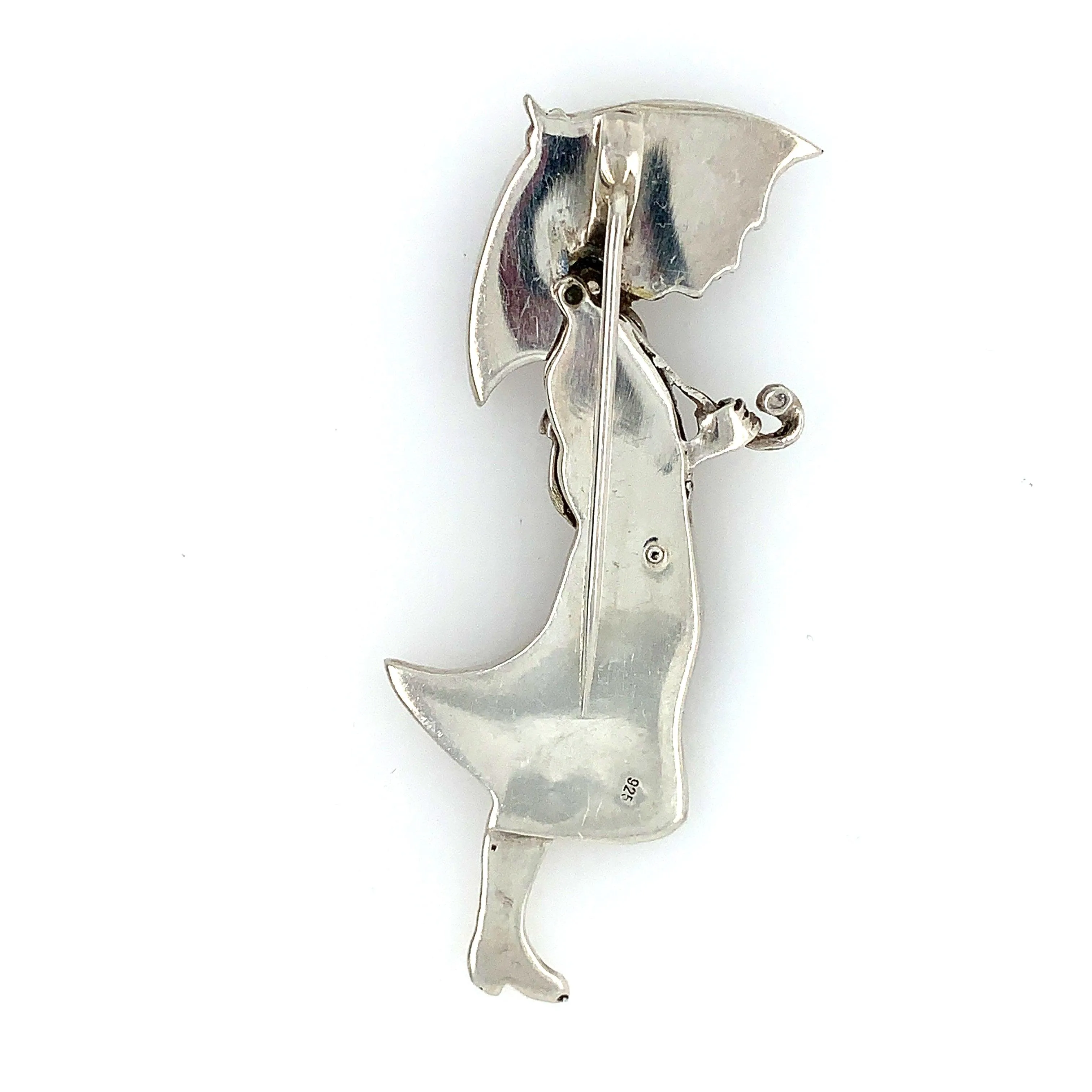 SOLD OUT: Vintage Handcrafted Silver Jewelry | Art Deco Girl and Umbrella Lapis Lazuli Brooch