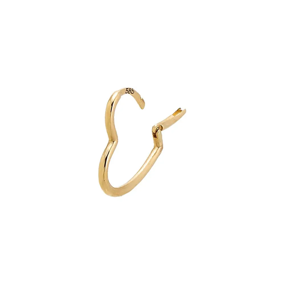 Solid Open Heart Huggie Earring 14K