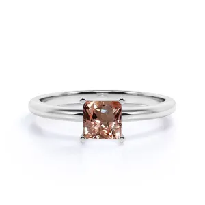 Solitaire 1 carat Square Princess Cut Peach Morganite Engagement Ring in White Gold