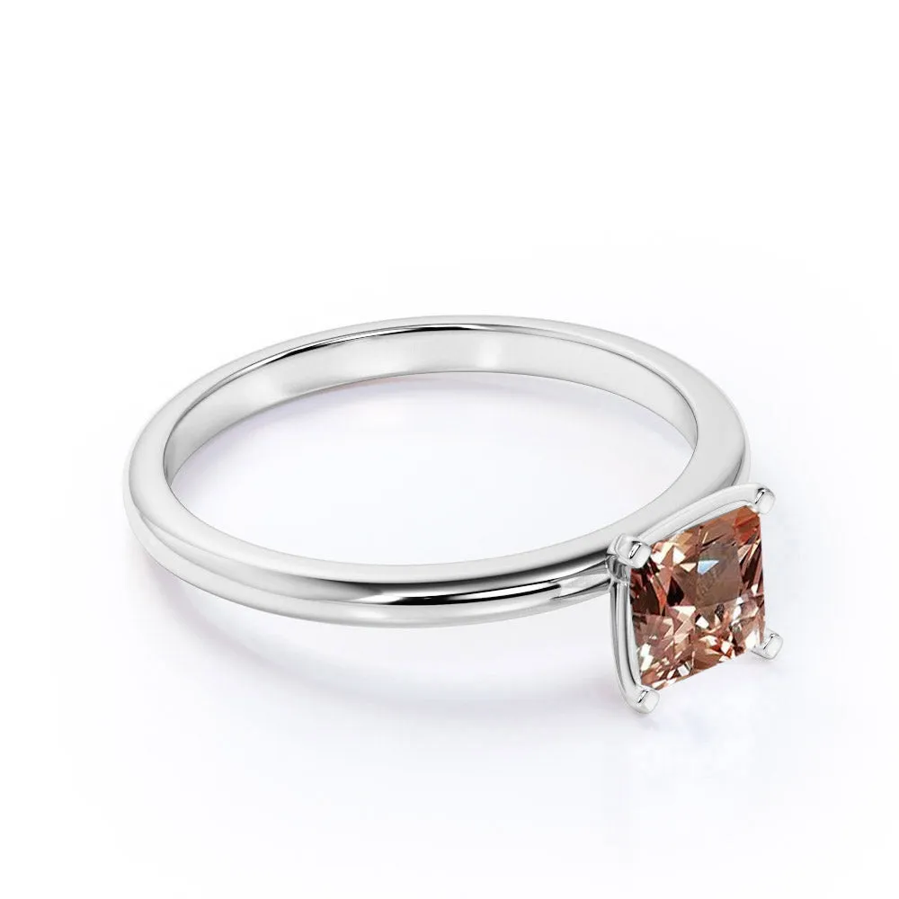 Solitaire 1 carat Square Princess Cut Peach Morganite Engagement Ring in White Gold