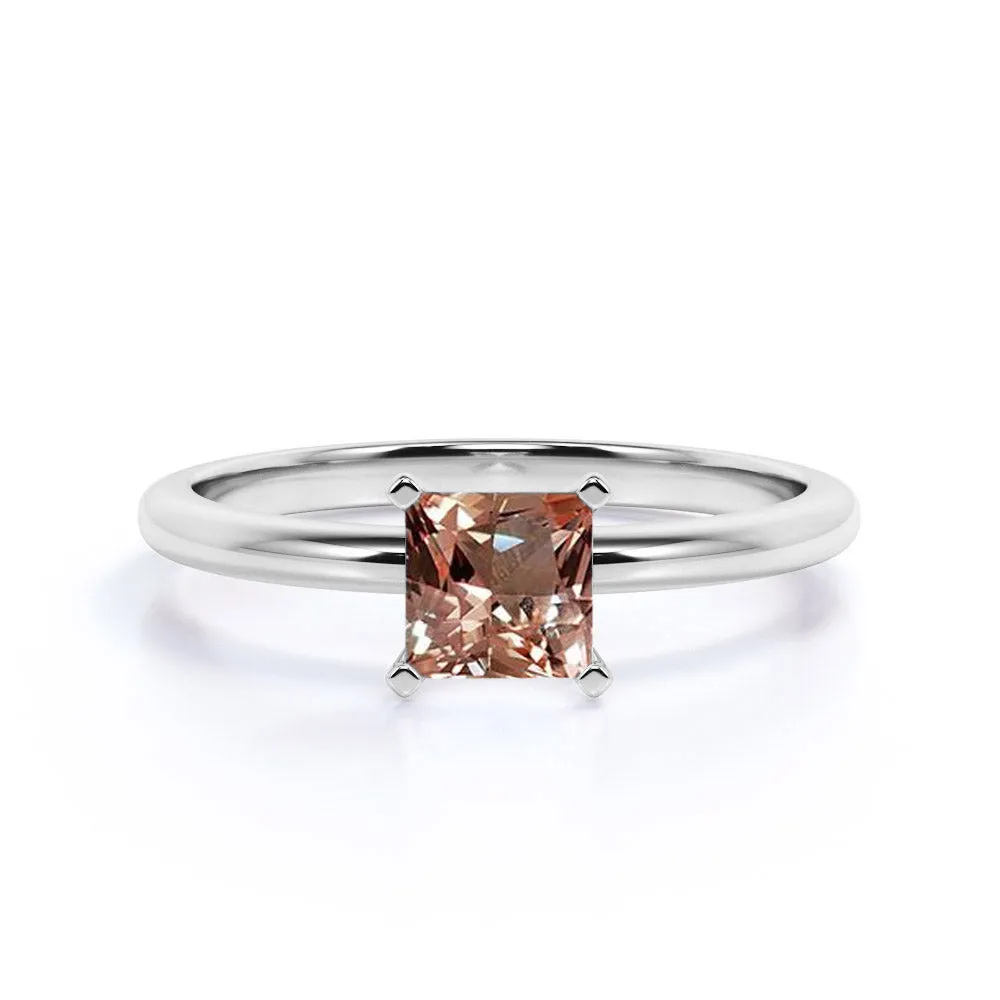 Solitaire 1 carat Square Princess Cut Peach Morganite Engagement Ring in White Gold