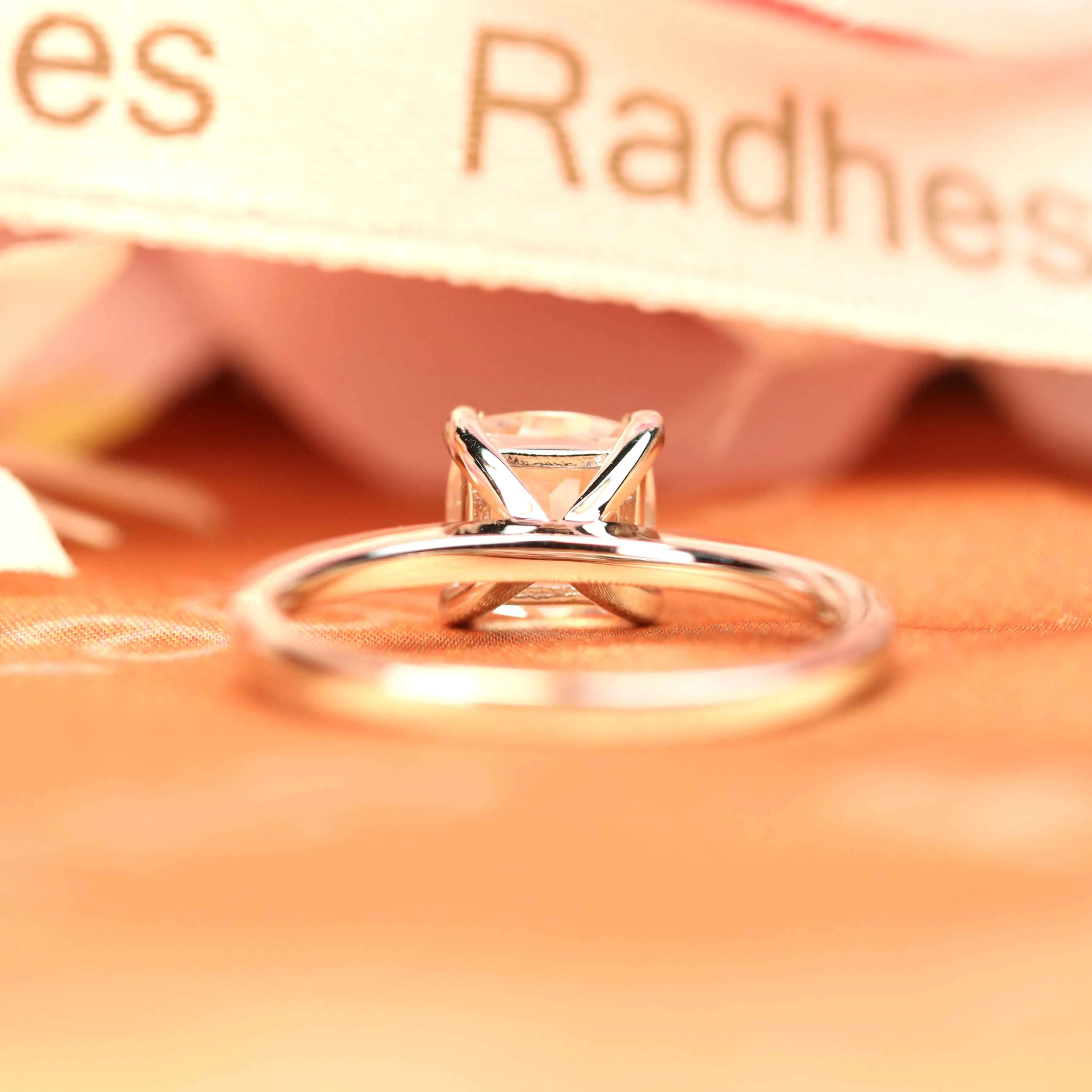 Solitaire 1 carat Square Princess Cut Peach Morganite Engagement Ring in White Gold
