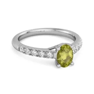 Solitaire Peridot 925 Sterling Silver Floating Halo Bridal Ring