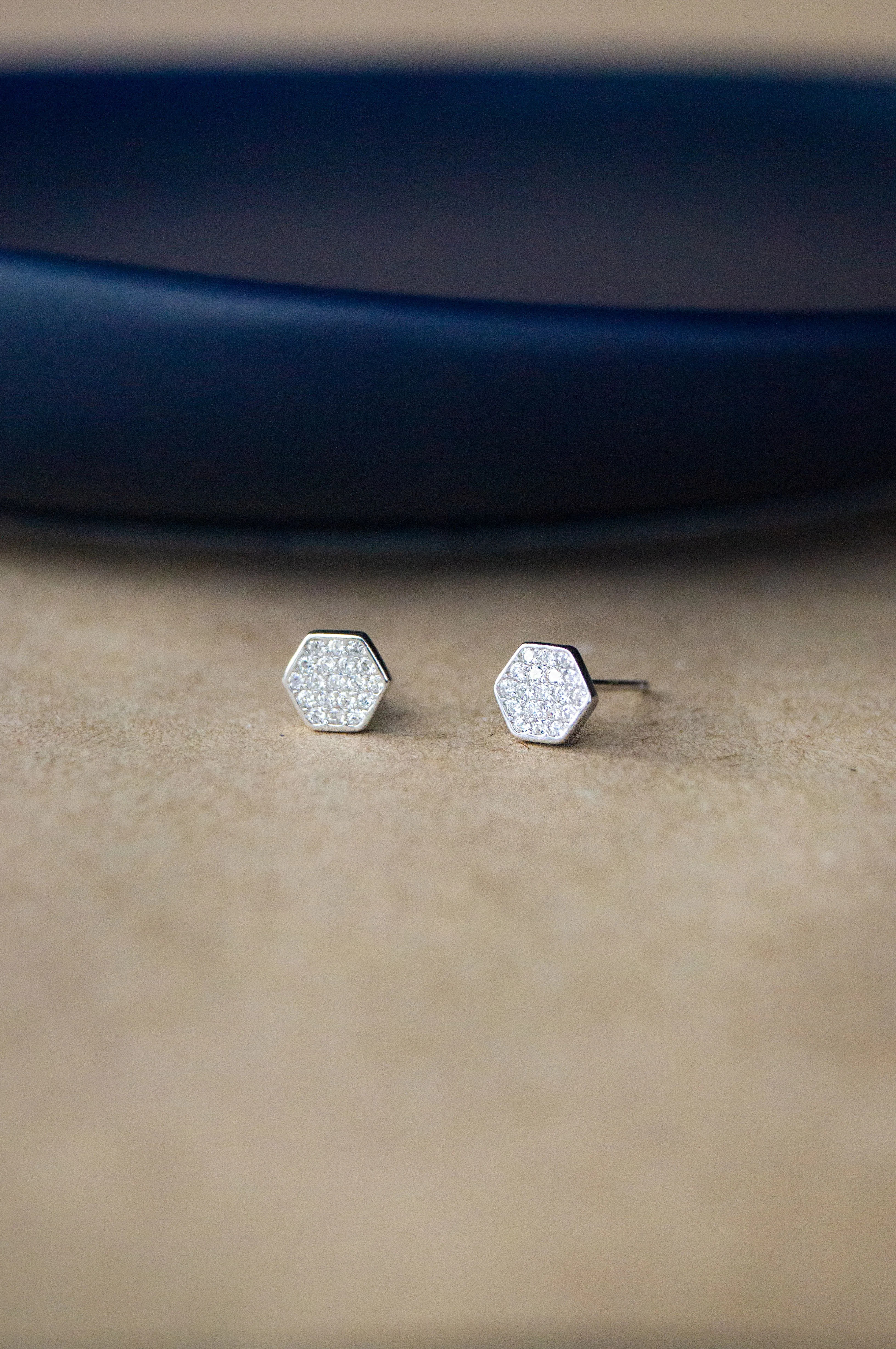 Sparkling Hexagon Sterling Silver Stud Earrings