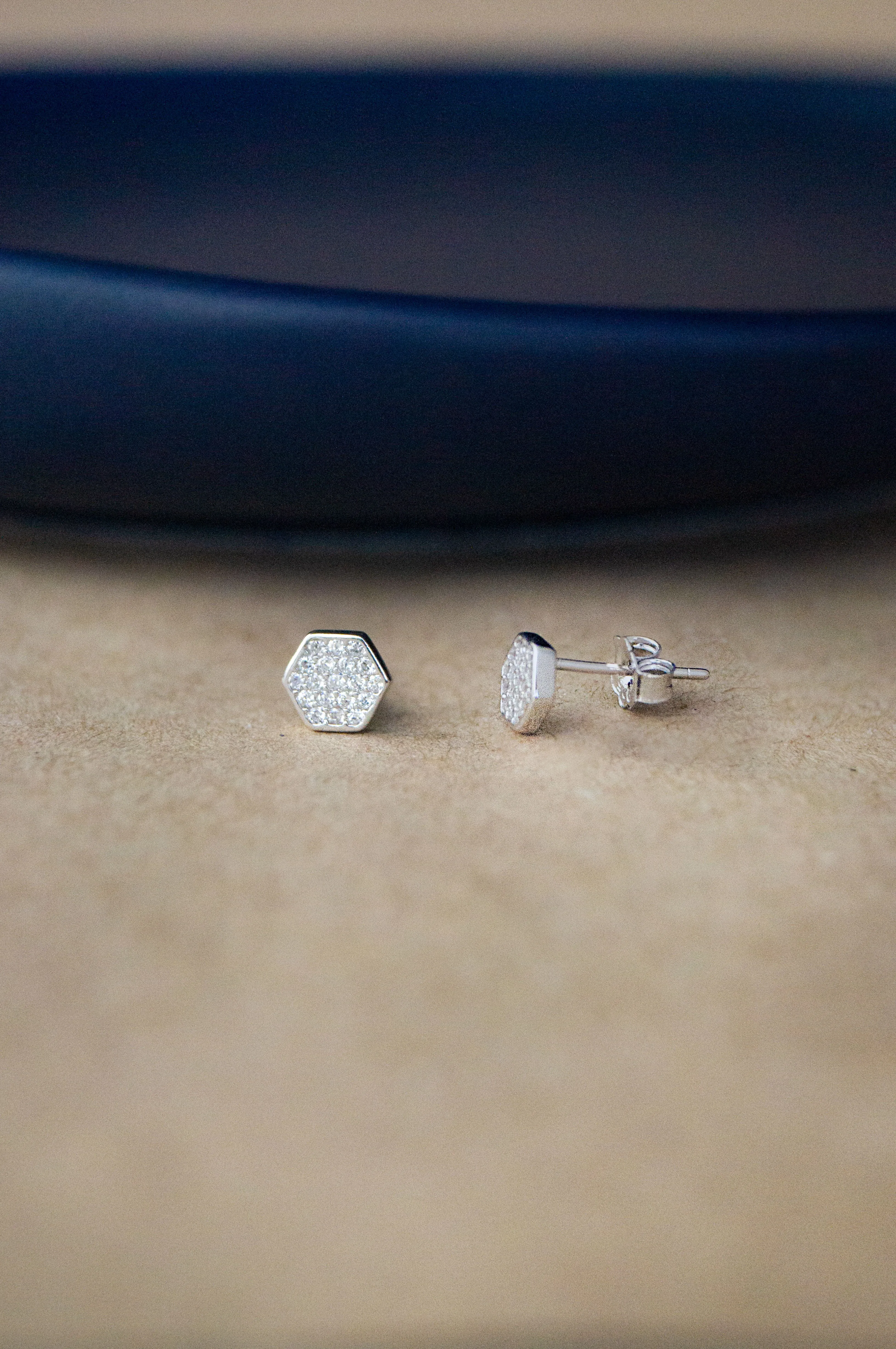 Sparkling Hexagon Sterling Silver Stud Earrings
