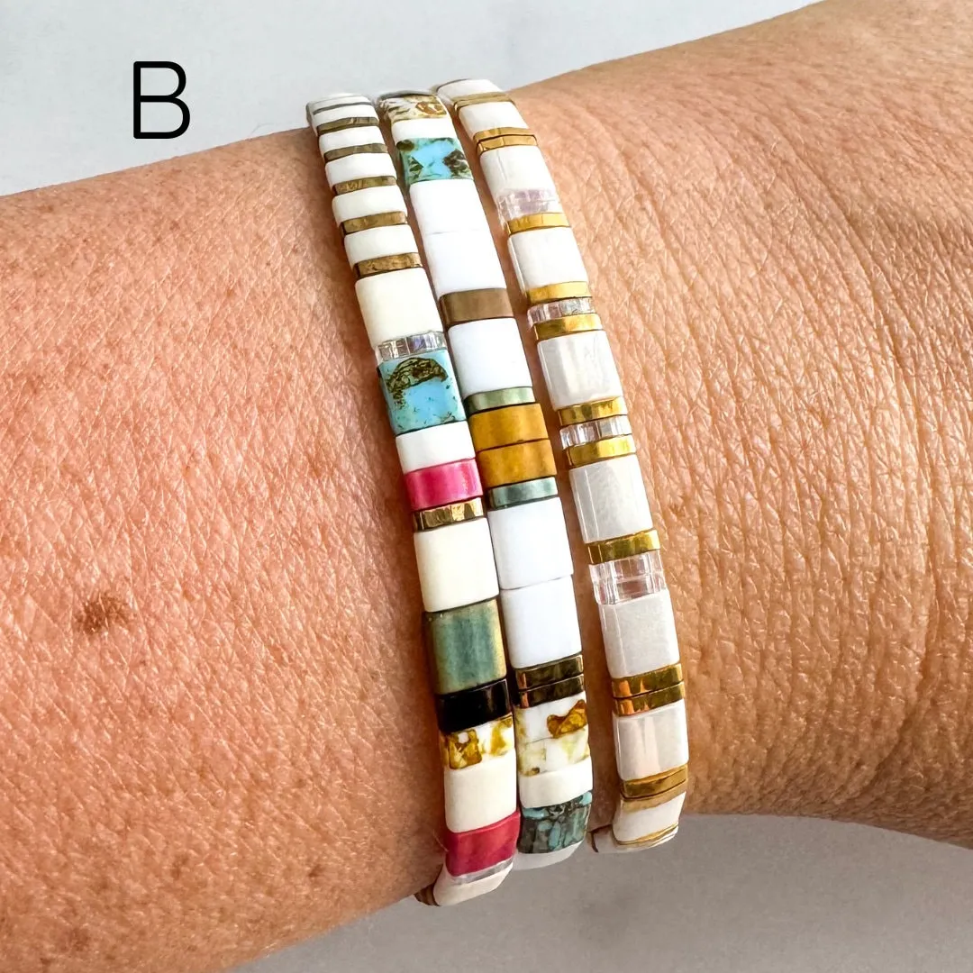 STACK of 3 DISCOUNT | Garden Glass Tila Bead Stretch Bracelets