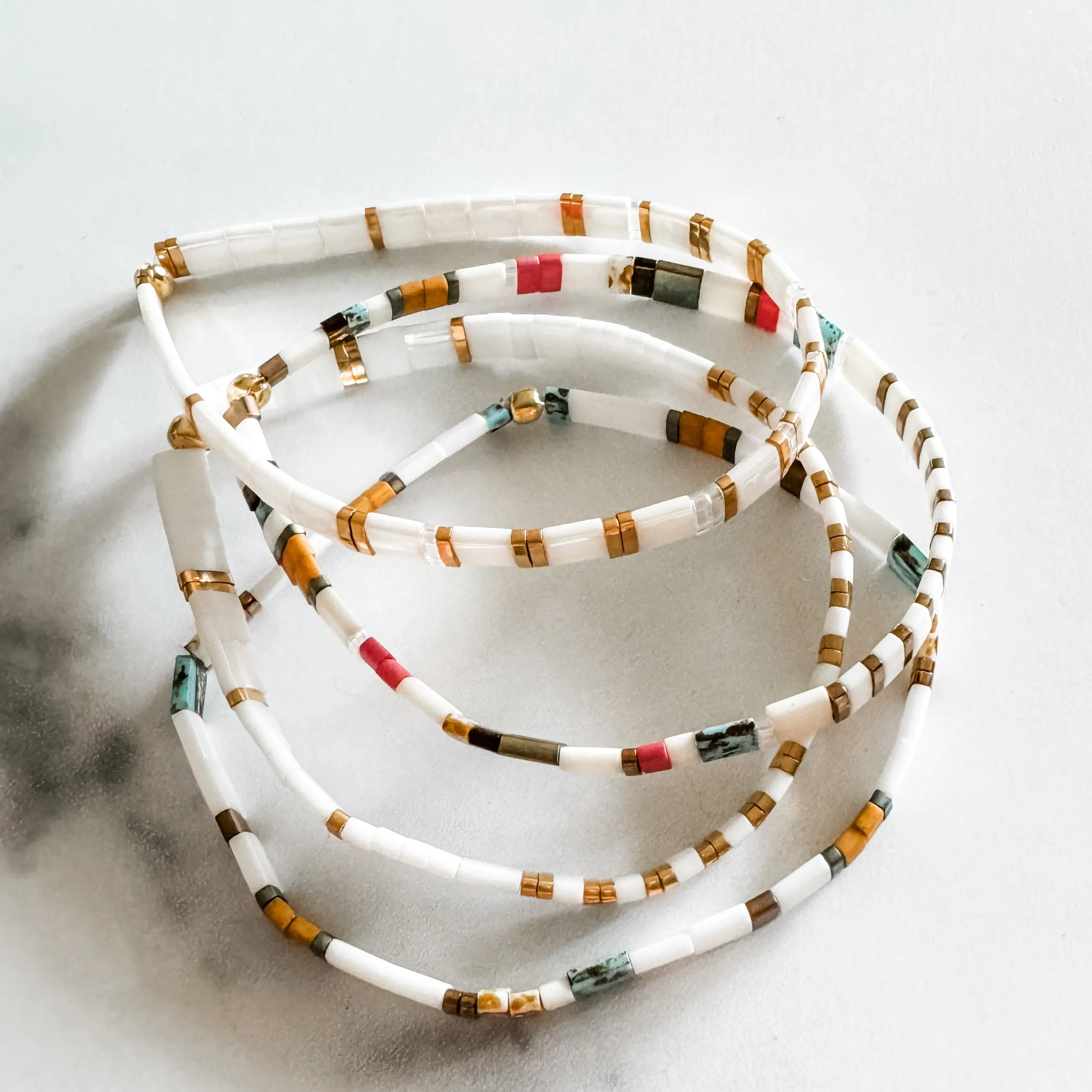 STACK of 3 DISCOUNT | Garden Glass Tila Bead Stretch Bracelets