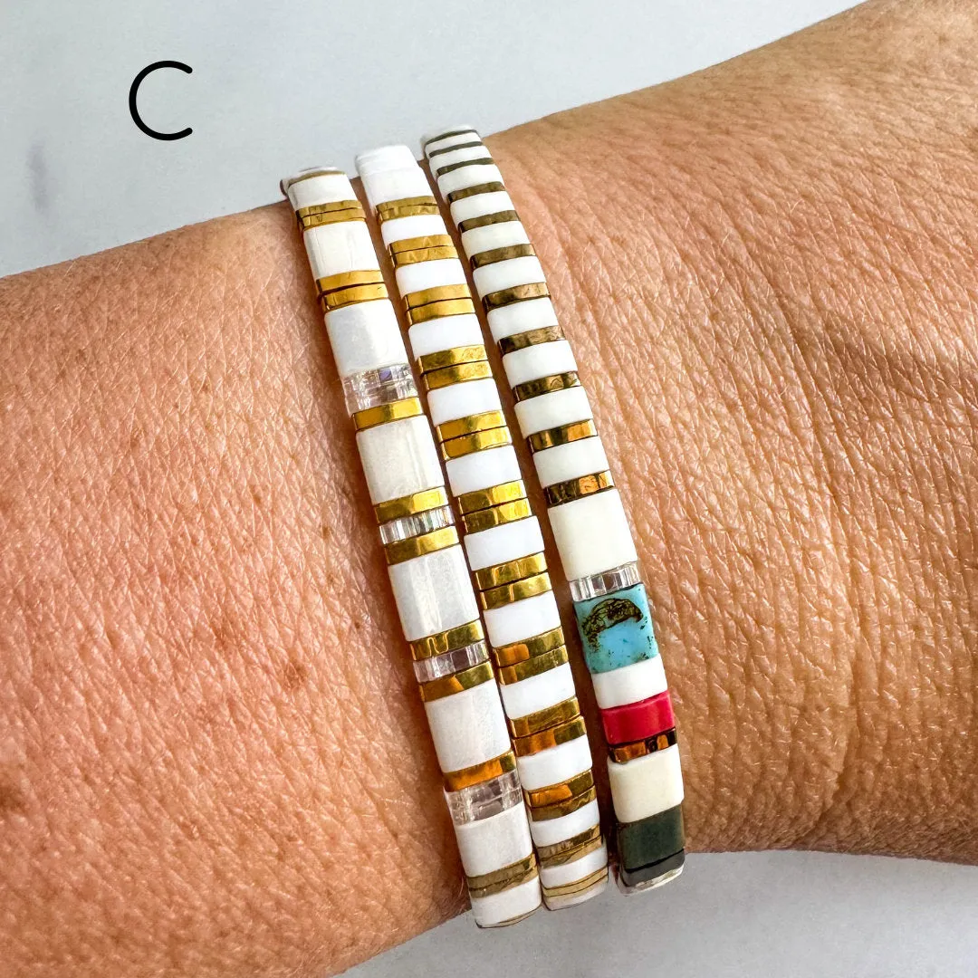 STACK of 3 DISCOUNT | Garden Glass Tila Bead Stretch Bracelets
